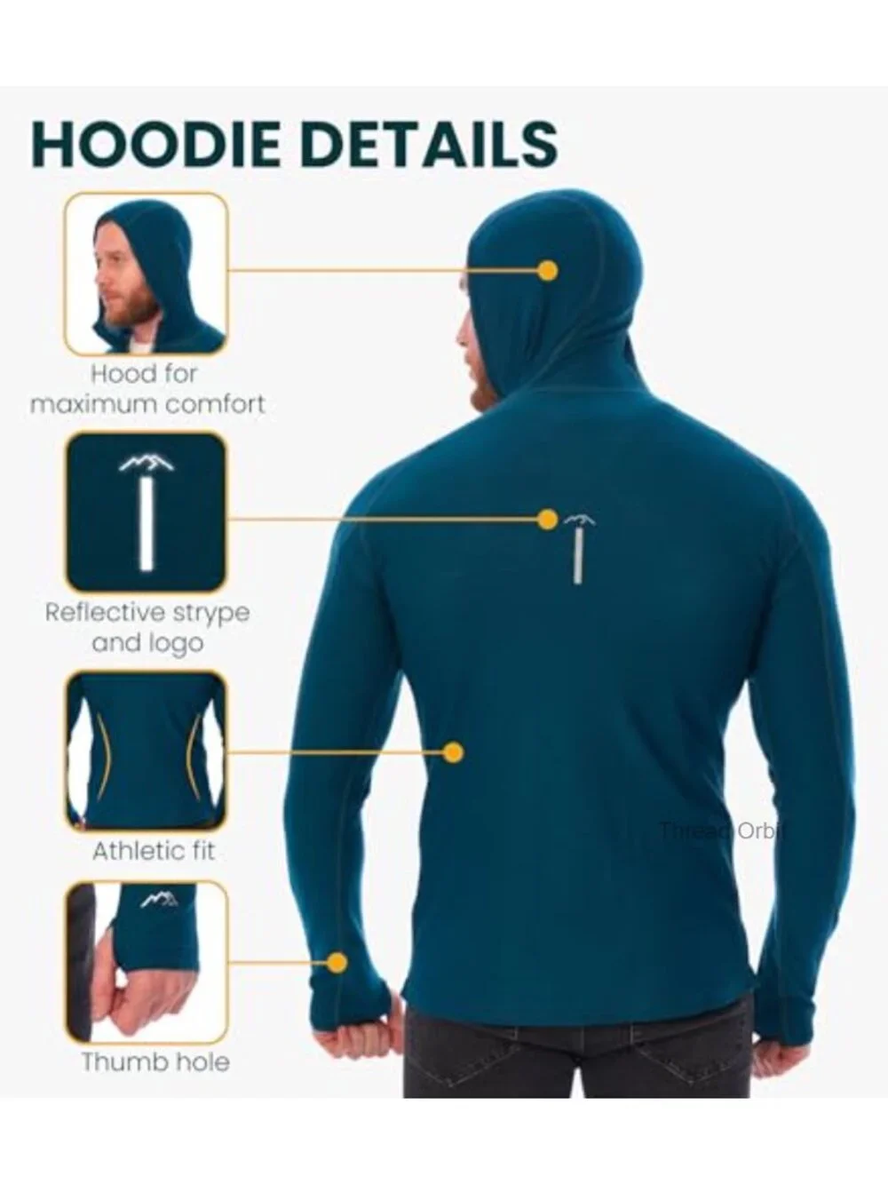 Men's Merino Wool Half Zip Hoodie with Socks Slim Fit Base Layer Active Thermal